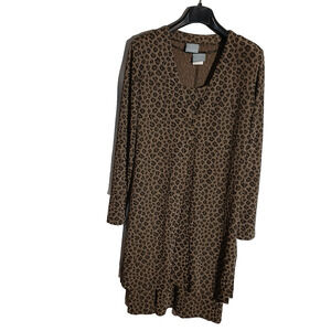 Vintage 90s 2 pc Leopard Print Button Front Long Sleeve Midi Tank Dress Size 12